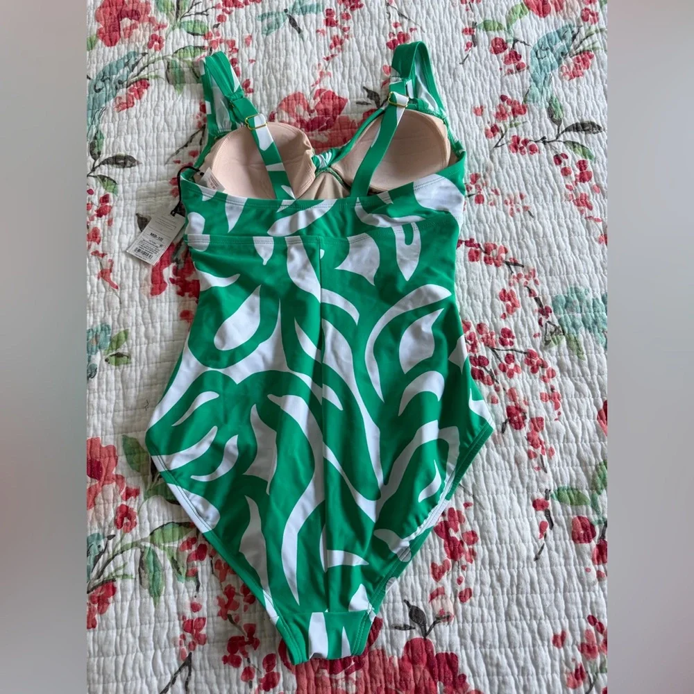 Shade shore one piece bathing suit in white and green with gold tone design - Picture 2 of 10